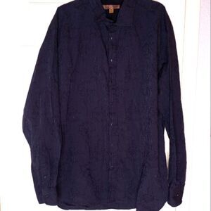 Blue Pronto Uomo 3XLT Gray Stripe Black Longsleeves Button Up Men's Shirt.